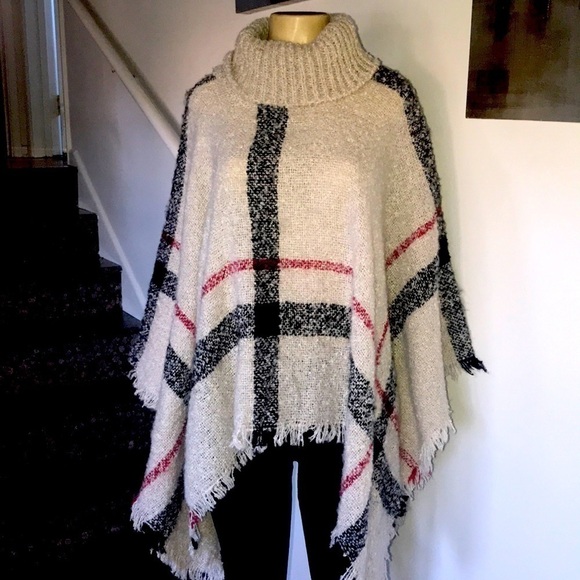 HAYLEY' PLAID TURTLENECK CAPE SWEATER - Picture 2 of 6